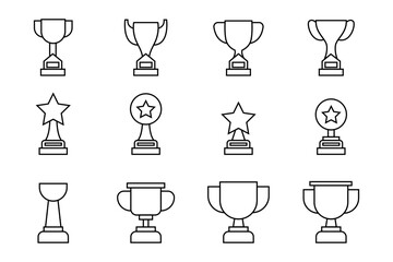 Set of Winner  trophy vector. Illustration of  Trophy or cup, sports award, champion collection in line art style