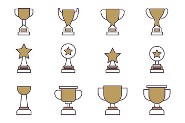 Set of Winner  trophy vector. Illustration of  Trophy or cup, sports award, champion collection in two tone style