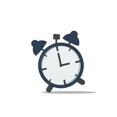 Alarm clock red wake-up time vector. Blue alarm clock illustration in flat style