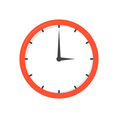 Clock or time vector. Orange clock illustration in flat style