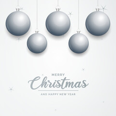 Elegant shiny white Christmas background with Silver baubles and place for text. Vector Illustration
