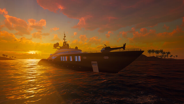 Super Yacht. Luxury vacation. Extremely detailed and realistic high resolution 3D render.