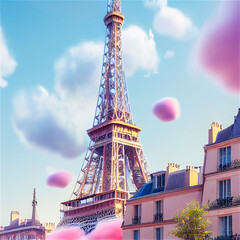 Paris and cotton candy clouds