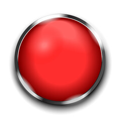 Red button isolated on white background. 3d rendering