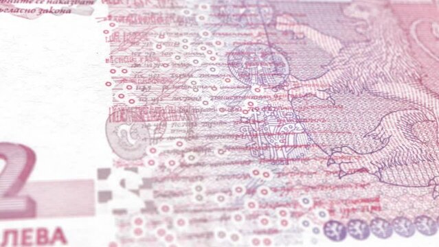 Bulgaria Bulgarian Lev 2 Banknotes, Two Bulgarian Lev, Close-up and macro view of the Bulgarian Lev, Tracking and Dolly Shots 2 Bulgarian Lev banknote Observe and Reserve Side, Bulgarian Lev Money