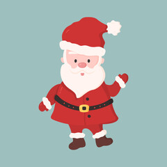 Cute Santa Claus in cartoon style. Funny christmas character greets with happy face. Vector illustration isolated on white background