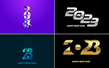 Happy New Year 2023 text design Pack. for Brochure design template. card. banner. New Year Vector illustration