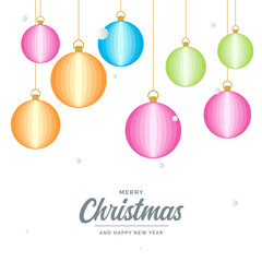 Flat merry christmas Glossy decorative Ball elements hanging Vector background illustration