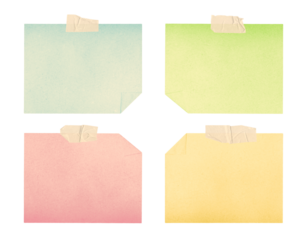 neon color sticky notes with tape strips on transparent background, extracted, png file	
