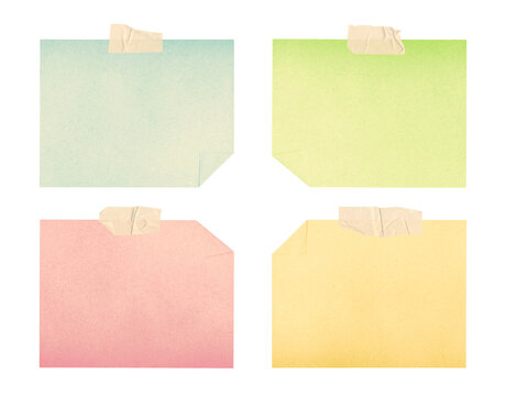 neon color sticky notes with tape strips on transparent background, extracted, png file	