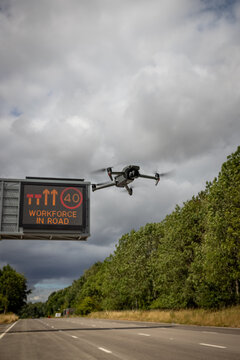 Drone Carrying Out Surveying on a Motorway