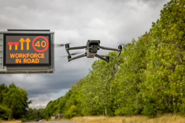 Drone Overflying a Motorway - obrazy, fototapety, plakaty