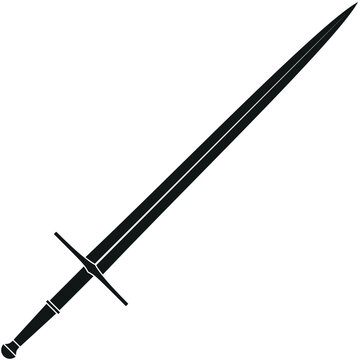 Single black long sword flat vector illustration