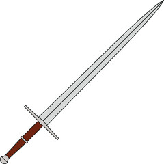 Single red and gray long sword flat vector illustration