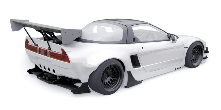 Tokyo. Japan. March 9, 2022. White Honda NSX 1992. A tuned version of a Japanese sports car of the 90s. 3d rendering