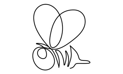 Continuous single line drawing flying bee logo vector illustration black and white.Ideas for logos, cards, banners, posters, flyers.