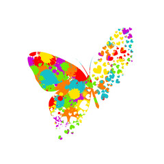 Butterfly made of blots and hearts. Happy Valentine's Day. Vector illustration