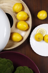Top shot of various bowls with lemons in them