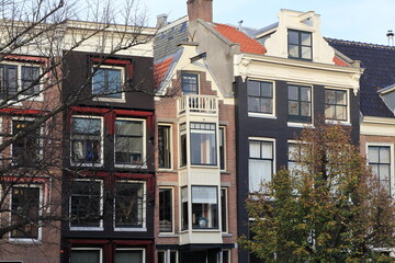 Obraz premium Amsterdam Keizersgracht Canal House Facades Close Up with Tree Branches, Netherlands