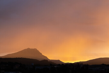 the Sainte Victoire mountain in the light of a cloudy autumn morning