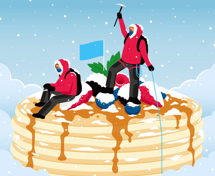 Mountaineers on pancake stack