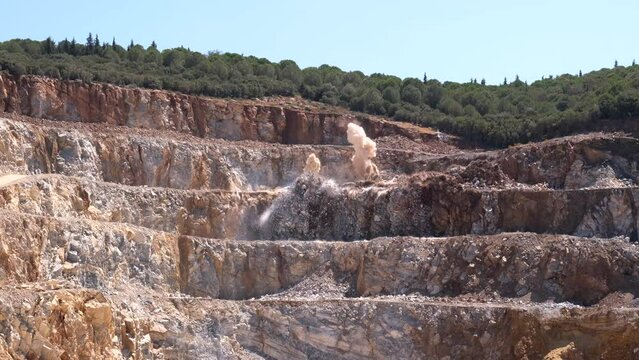 Quarry Explosion With Dynamite Blast. 