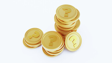 3D render of gold question mark coin isolated on white background