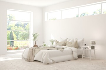 Fototapeta premium Soft color bedroom interior. Scandinavian design. 3D illustration