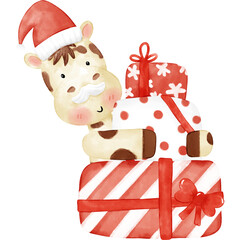 Cute Christmas Giraffe Watercolor Illustration