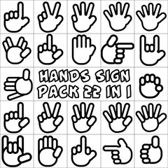 Hands sign pack. 22 in 1. Hand icon image. minimalist illustration.  Signs are given by hands