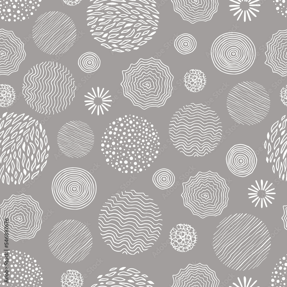 Poster hand drawn black, white circle seamless pattern. doodle style abstracrt textured scribble, stripped,
