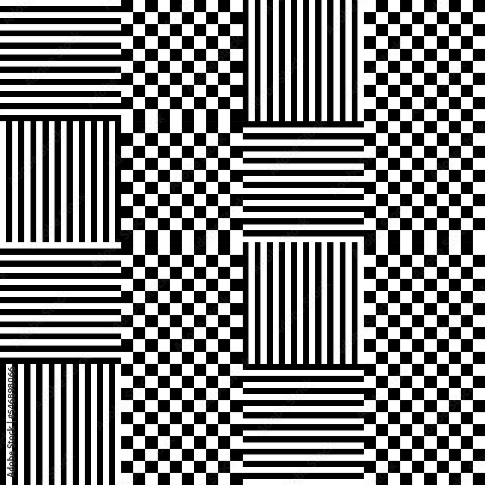 Aufkleber Modern abstract geometric contemporary vector seamless pattern with simple elements and shapes. Graphic black and white minimalist background.