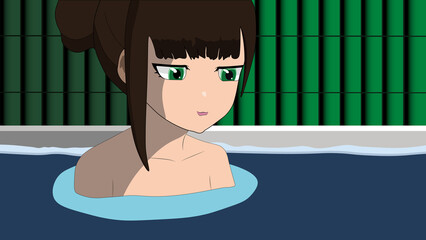 Illustration of a girl taking a bath