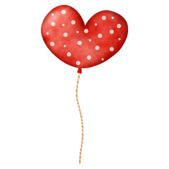 Red heart Polkadot balloon watercolor painting illustrations 