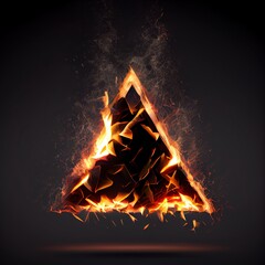 Fototapeta na wymiar Fire triangle on black background. Isolated triangle silhouette made of fire