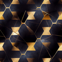 Abstract seamless luxury dark blue and gold geometric