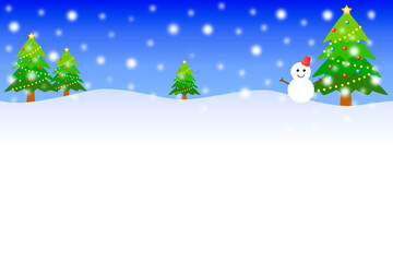 雪だるまとクリスマスツリー。
クリスマスがコンセプトの冬景色。