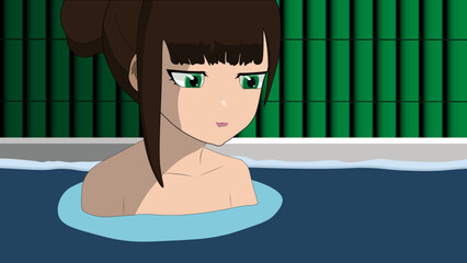 Illustration of a girl taking a bath