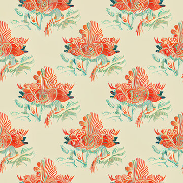 seamless pattern with oriental orange flowers