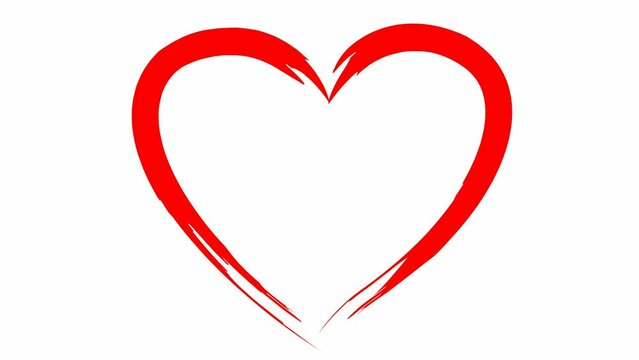Animated red heart is drawn. Looped video. Concept of love, volunteering, donation. Hand drawn vector illustration isolated on the white background.