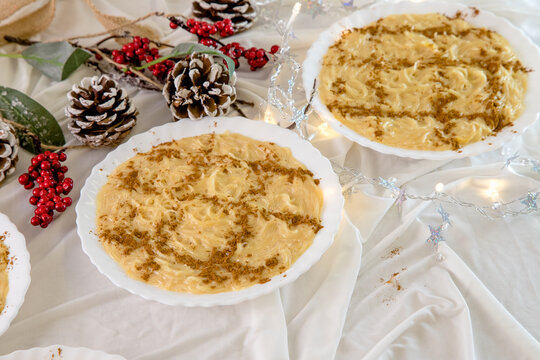 "Aletria", vermicelli typical dish of Portuguese gastronomy made with thin dough, milk, lemon peel, cinnamon powder and sticks, sugar and egg yolks. Much appreciated at Christmas time.