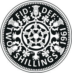 england coin two shilling year 1961 vector design