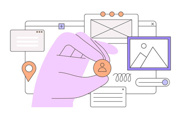 Design and programming banner, web landing page, advertisement. Designer working on ui ux design or mobile application. Studio or agency prototyping or coding web page or mobile app. Cms development.