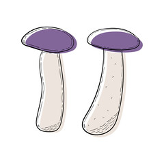 Two purple Mushroom set. Abstract modern set of mushroom icons isolated on a white background. For internet, printing, product design, logo. Line, contour. Vector hand-drawn flat illustration.