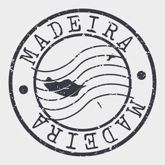 Madeira Islands, Portugal Stamp Map Postal. Silhouette. Passport Round Design. Vector Icon. Design Retro Travel National Symbol.