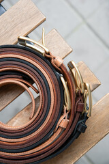 Obraz na płótnie Canvas Leather belts set. natural lighting