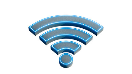 Wi Fi symbol, wireless networking digital hi tech innovation concept, free internet zone and hotspot, futuristic technology with blue neon glow. 3d rendering