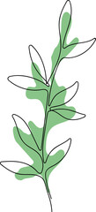 green branch with leaves, one line design, isolated, modern minimalism