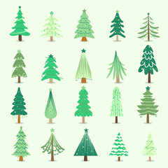 Collection of cute flat cartoon christmas trees