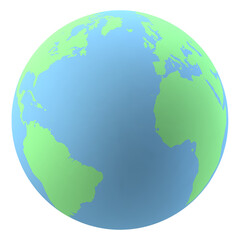Highly detailed Earth globe with Atlantic Ocean. PNG clipart isolated on transparent background